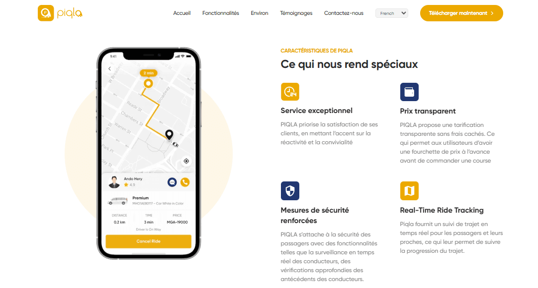 Piqla ride-hailing app website — screenshot 2