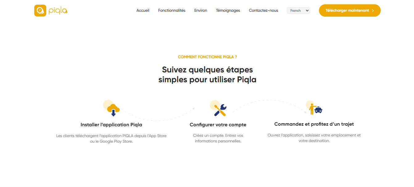 Piqla ride-hailing app website — screenshot 3