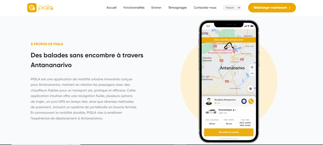 Piqla ride-hailing app website — screenshot 4