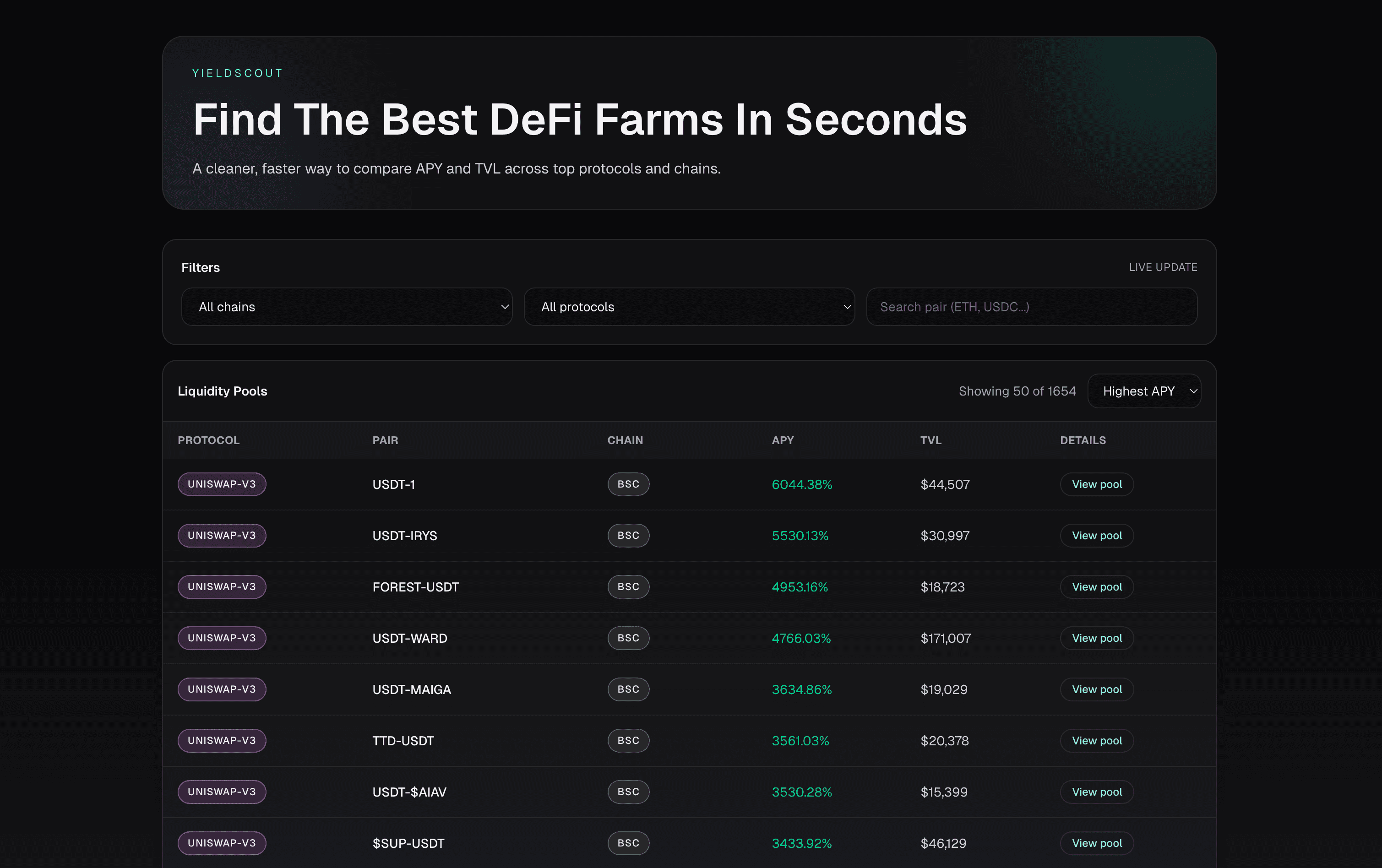 DeFi Yield Aggregator Dashboard project screenshot