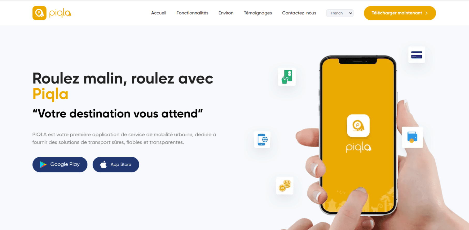 Piqla ride-hailing app website project screenshot